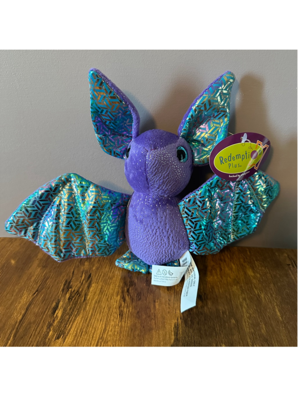 Redemption Plus Bat Plush Purple Teal Glitter Wings NWT 10 Inch
